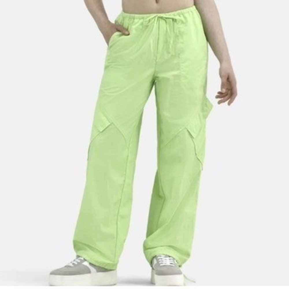 No Boundaries Lime Green Nylon Cargo Pants‎ Small 4-6 Y2K Utility NWT